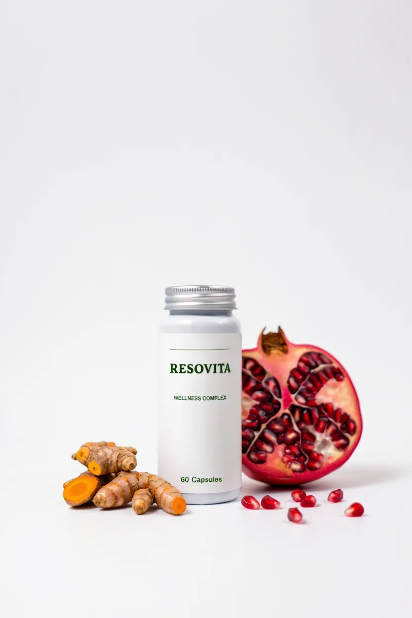 Resovita wellness supplement bottle with natural ingredients on a clean white background